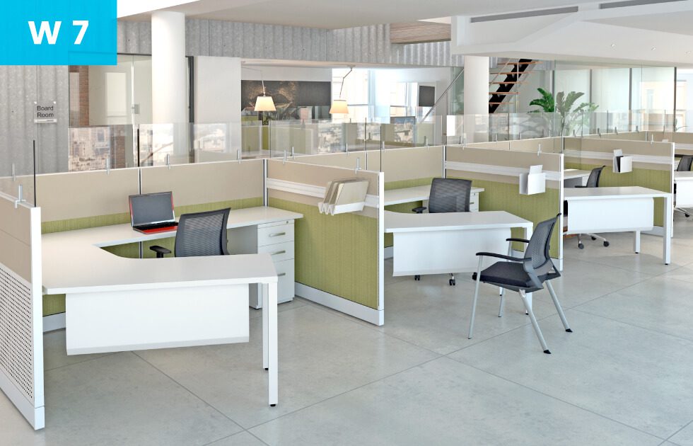 Open office concept with several employee desks