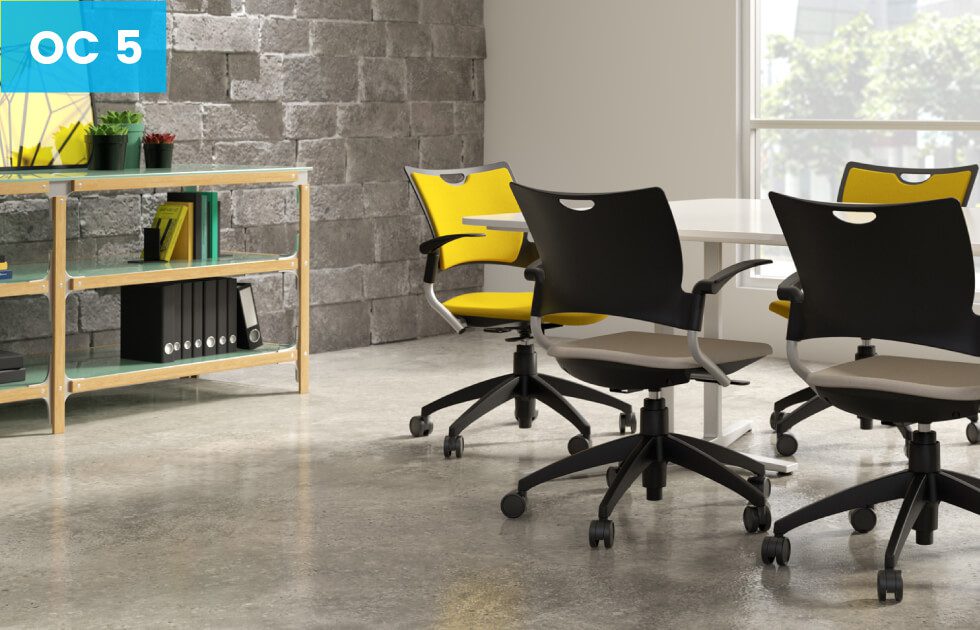 conference room with yellow office chairs