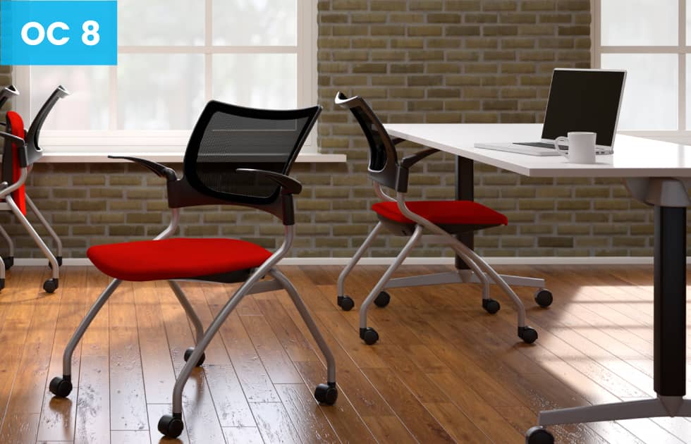 red seated office chairs