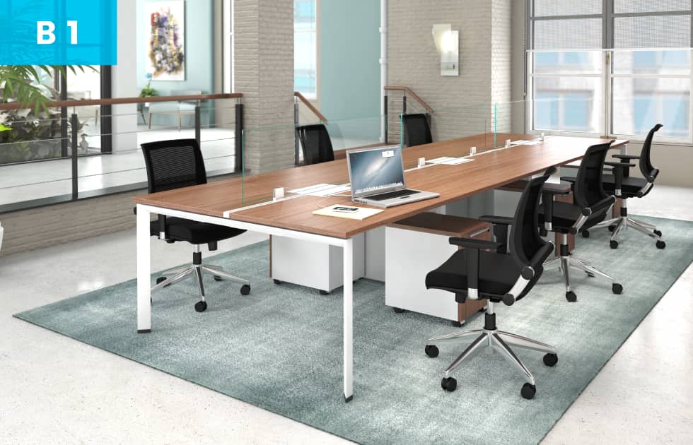 bench style workstation at office business