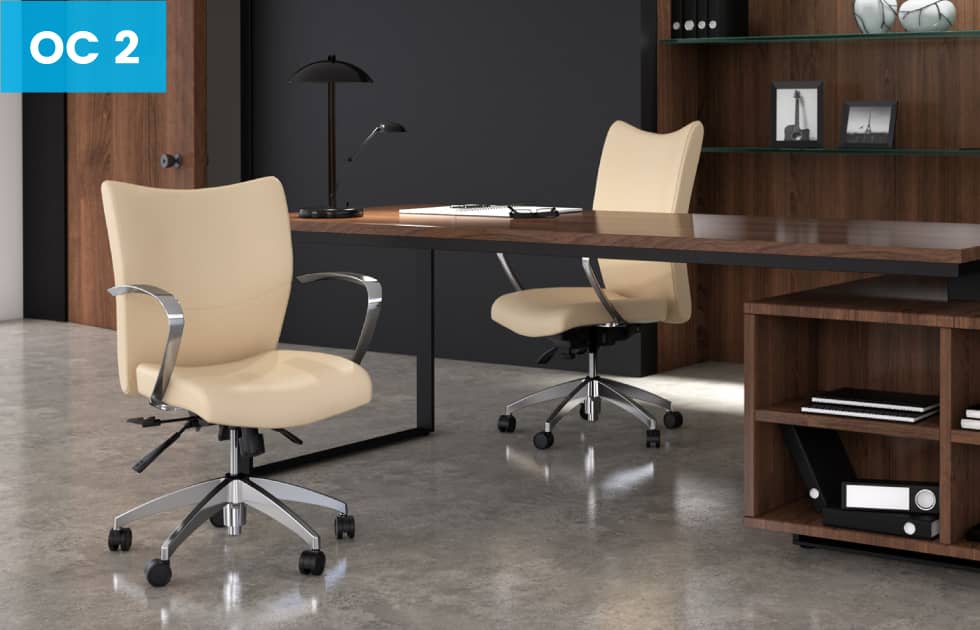 cream colored leather office chairs