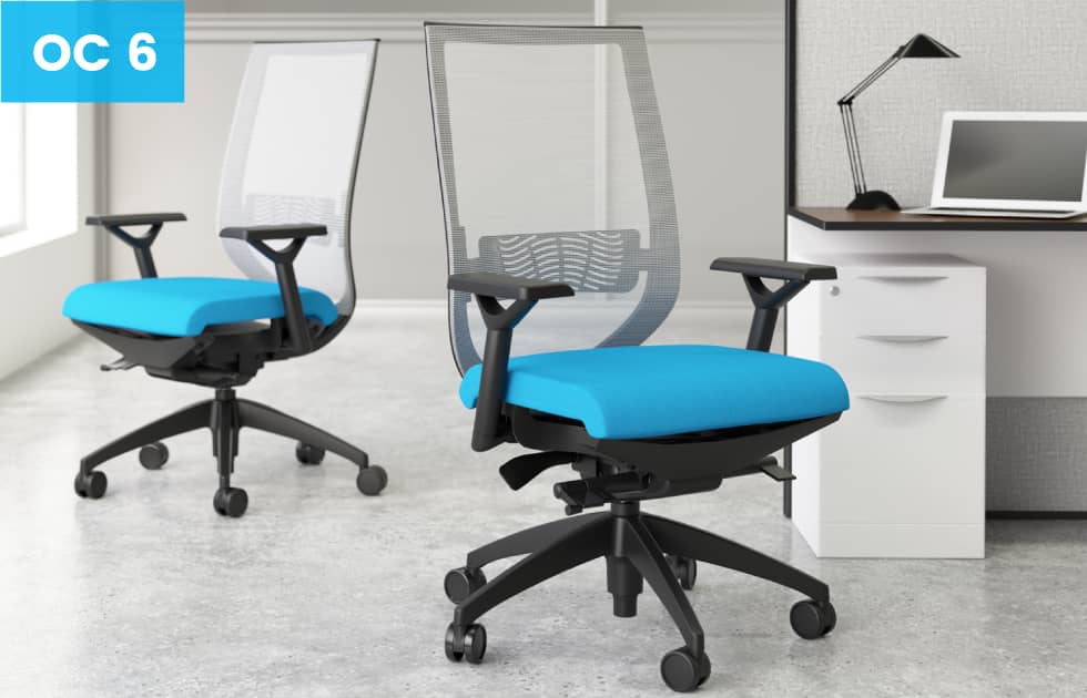 high back office chairs with blue seat cushions